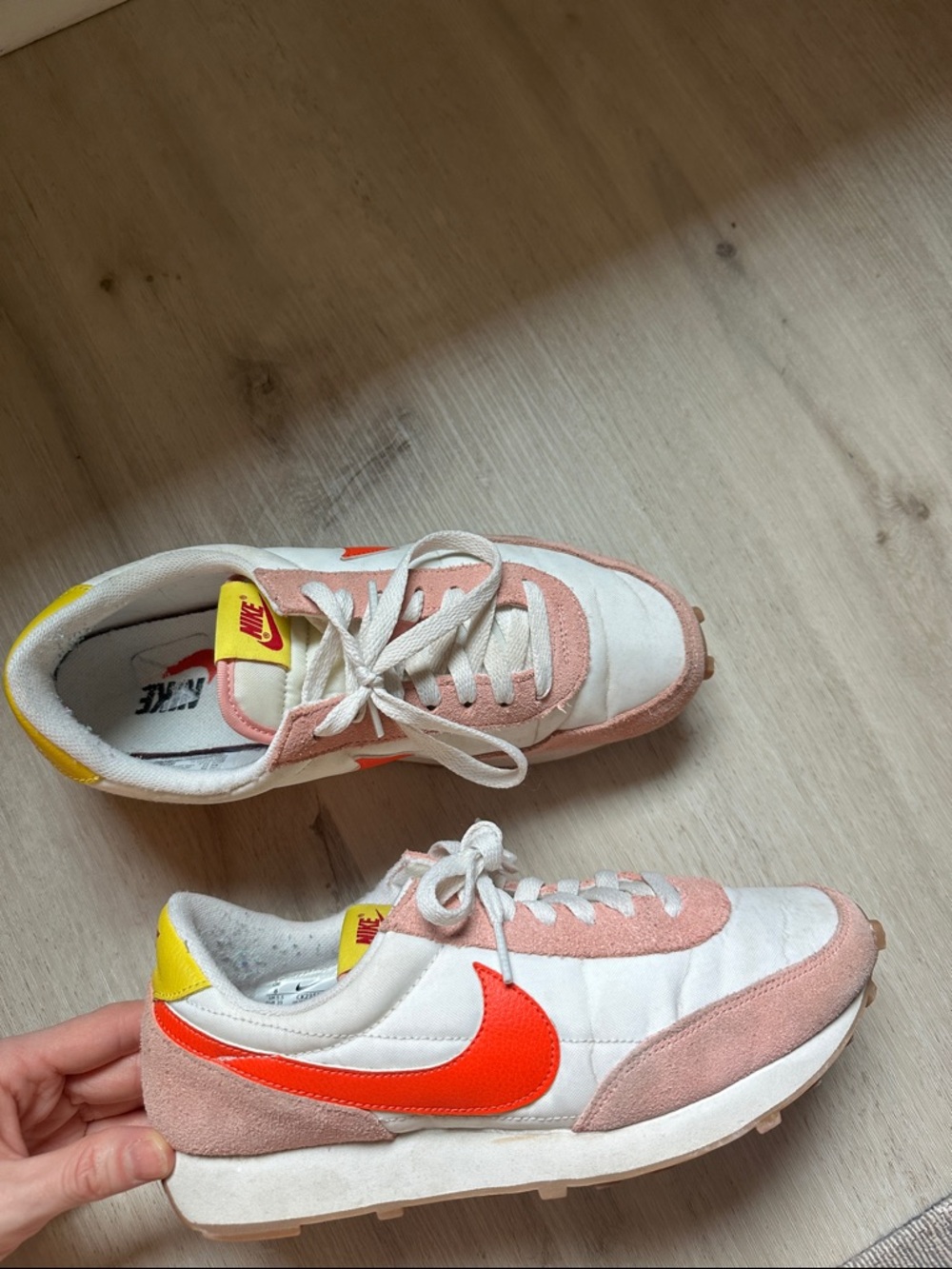 Nike Retro Runner Sneakers - White, Pink & Red with Yellow Accents
